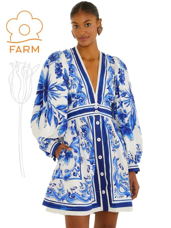 FARM Rio Dresses & Skirts - Farm Rio Off-White Garden Tiles Mini Dress